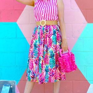 J.Crew Womens A-line Skirt 12 Ratti Painted Pineapple 12 Pleat Tropical Pockets